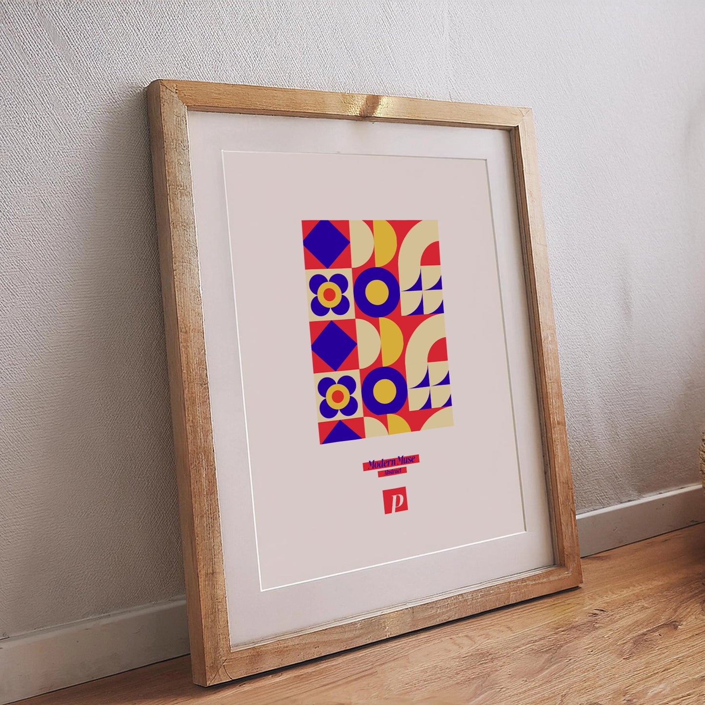 Modern Muse Poster mit abstraktem Bauhaus-Design in Lila, Orange und Gelb im geometrischen Stil