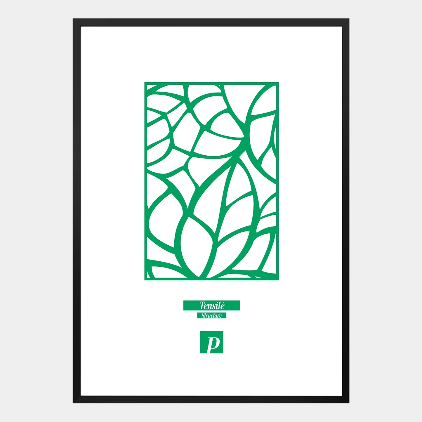Abstraktes Poster mit grünem Tensile-Linienmuster, geometrischer Tiefe und natürlicher Ausstrahlung