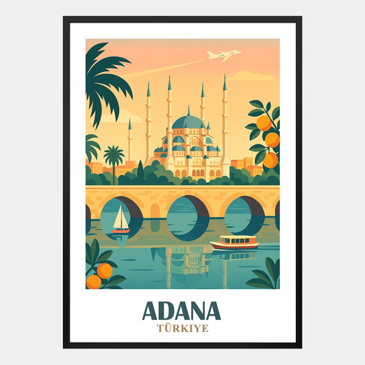 Adana Poster – Illustration der türkischen Stadt im Retro-Design mit warmen Farben