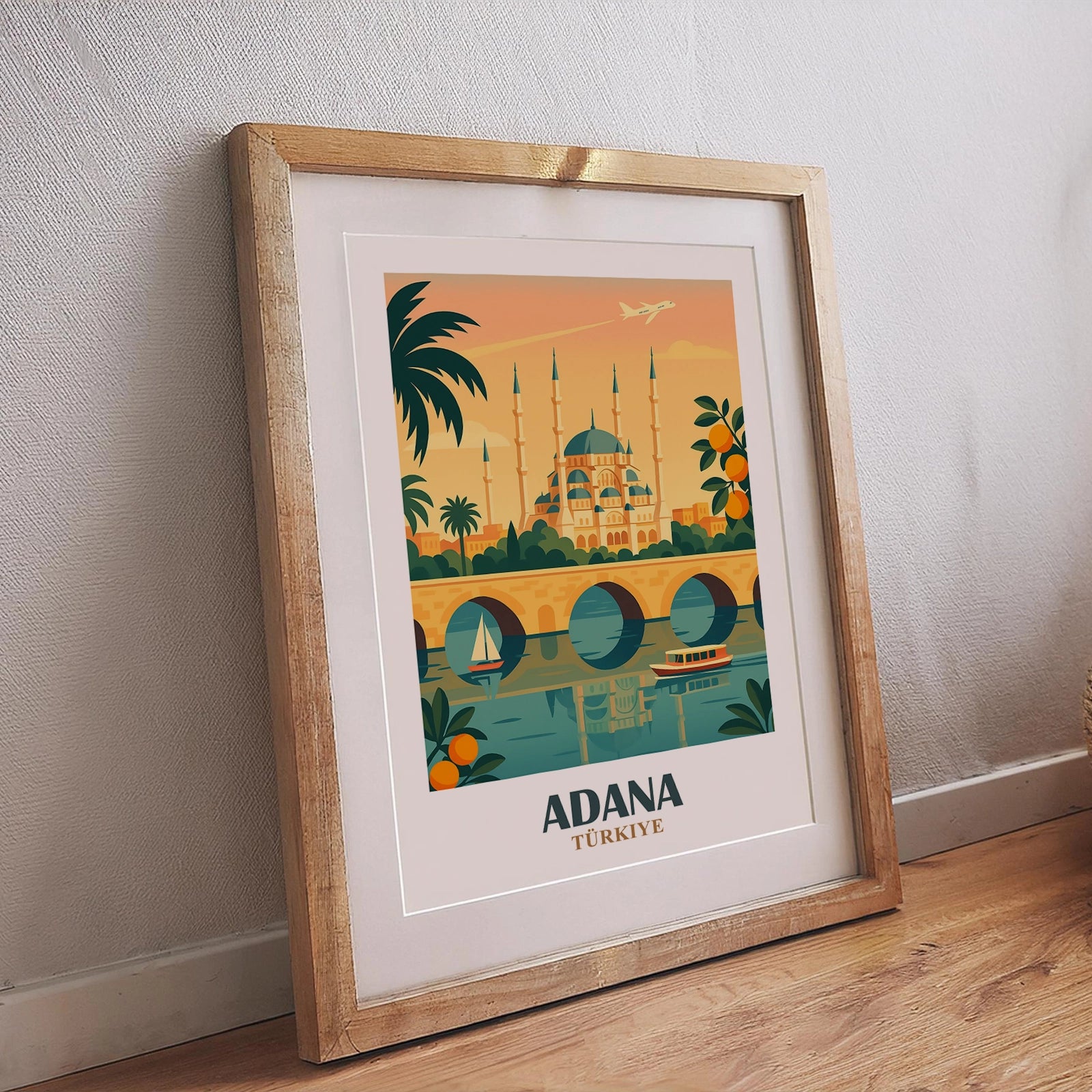 Adana Poster – Türkische Stadtillustration im Retro-Stil mit warmen Farbtönen