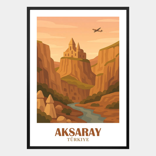 Aksaray Poster – Türkisches Städteposter mit Ihlara-Schlucht im Retrodesign