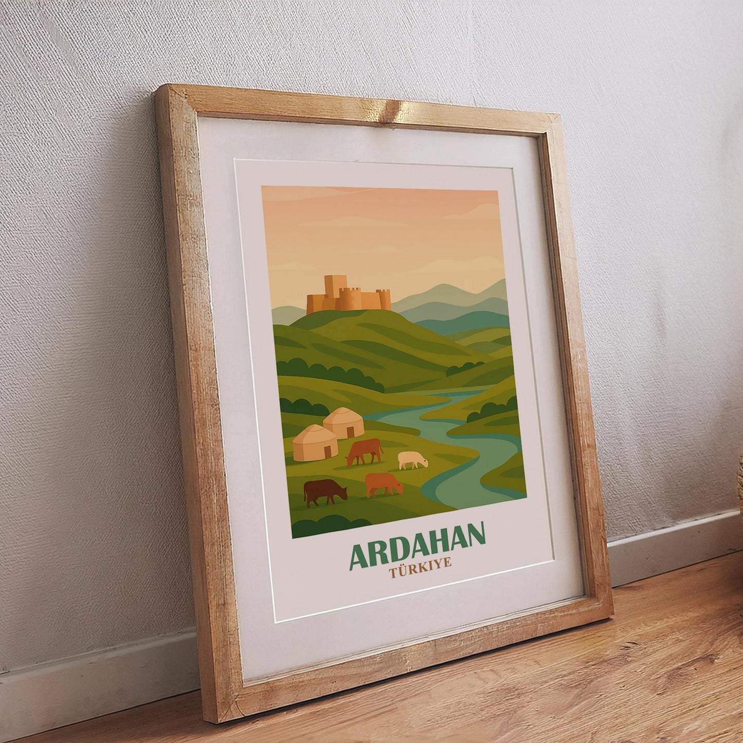 Ardahan Poster – Retro-Stadtmotiv mit Natur- und Landschaftselementen