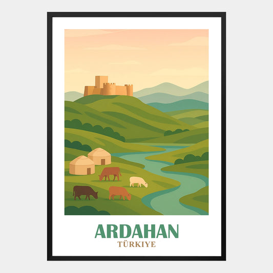 Ardahan Poster – Retrodesign mit natürlicher Landschaft und traditioneller Farbgebung