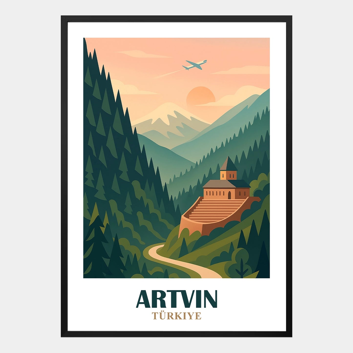 Artvin Poster – Retrodesign mit Berglandschaft und lebendigen Farben