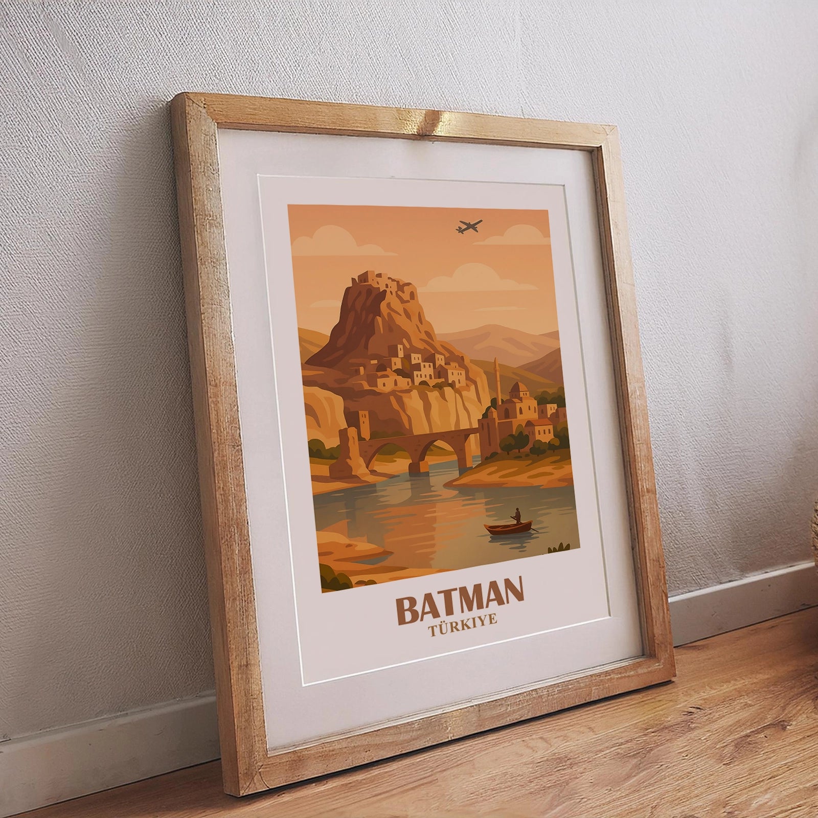 Batman Poster – Retrodesign mit Blick auf Hasankeyf und umliegende Felslandschaft im nostalgischen Stil