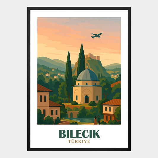 Bilecik Poster – Retro-Stadtillustration mit osmanischer Architektur und historischem Flair