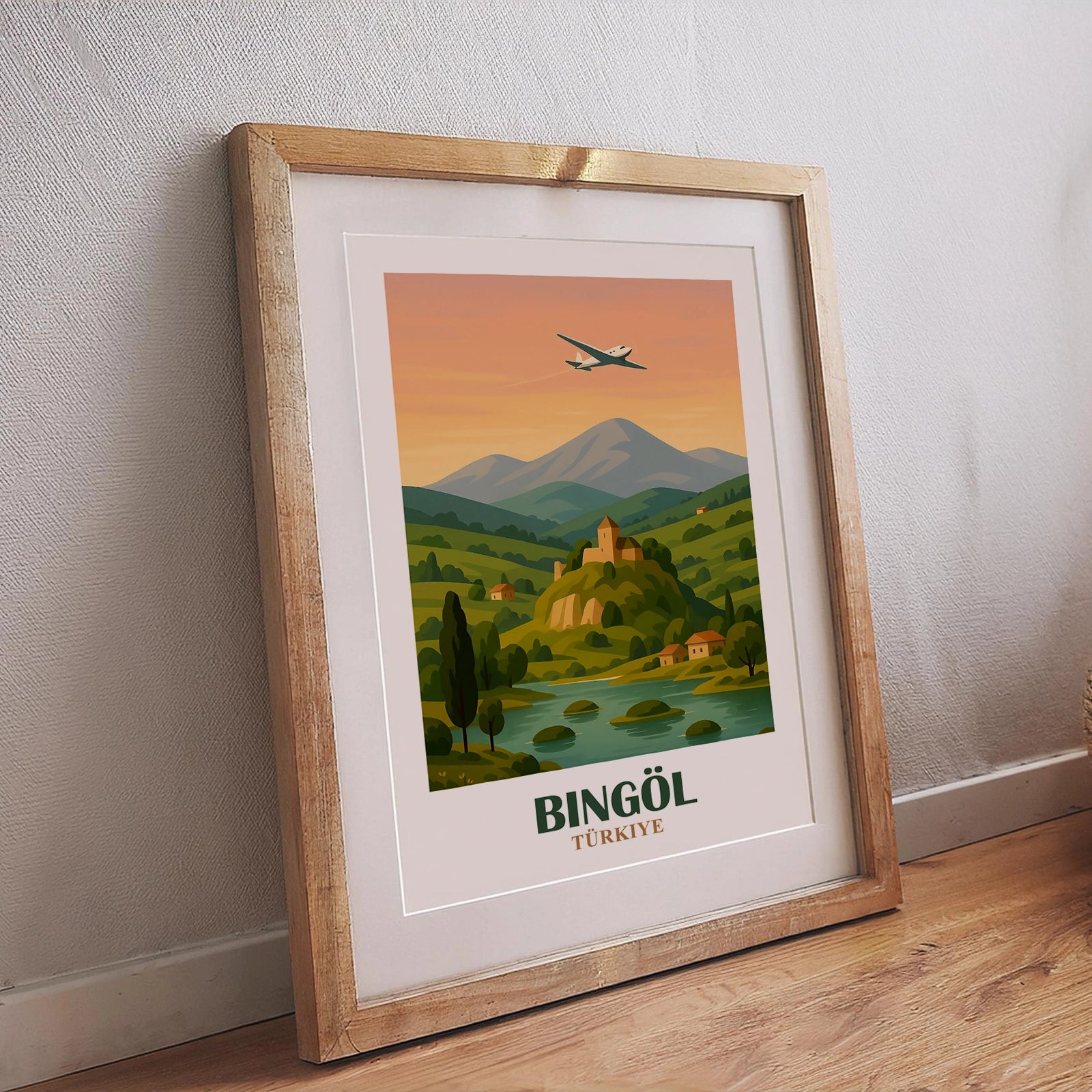 Bingoel Poster – Künstlerisches Retrodesign mit anatolischer Landschaft und traditionellen Farben