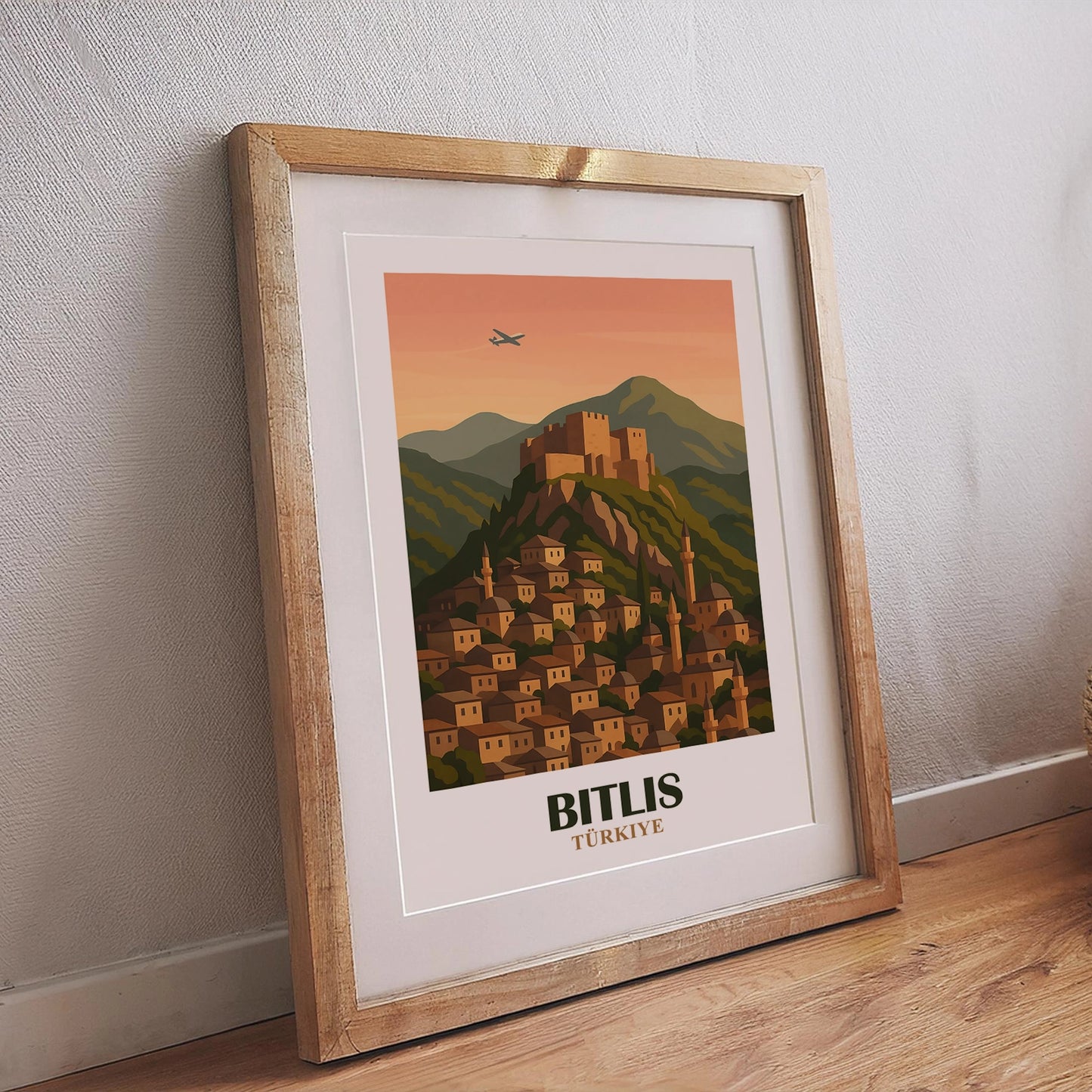 Bitlis Poster – Vintage-inspiriertes Design mit markanter Festung, Berglandschaft und traditionellen Stadtansichten der Region