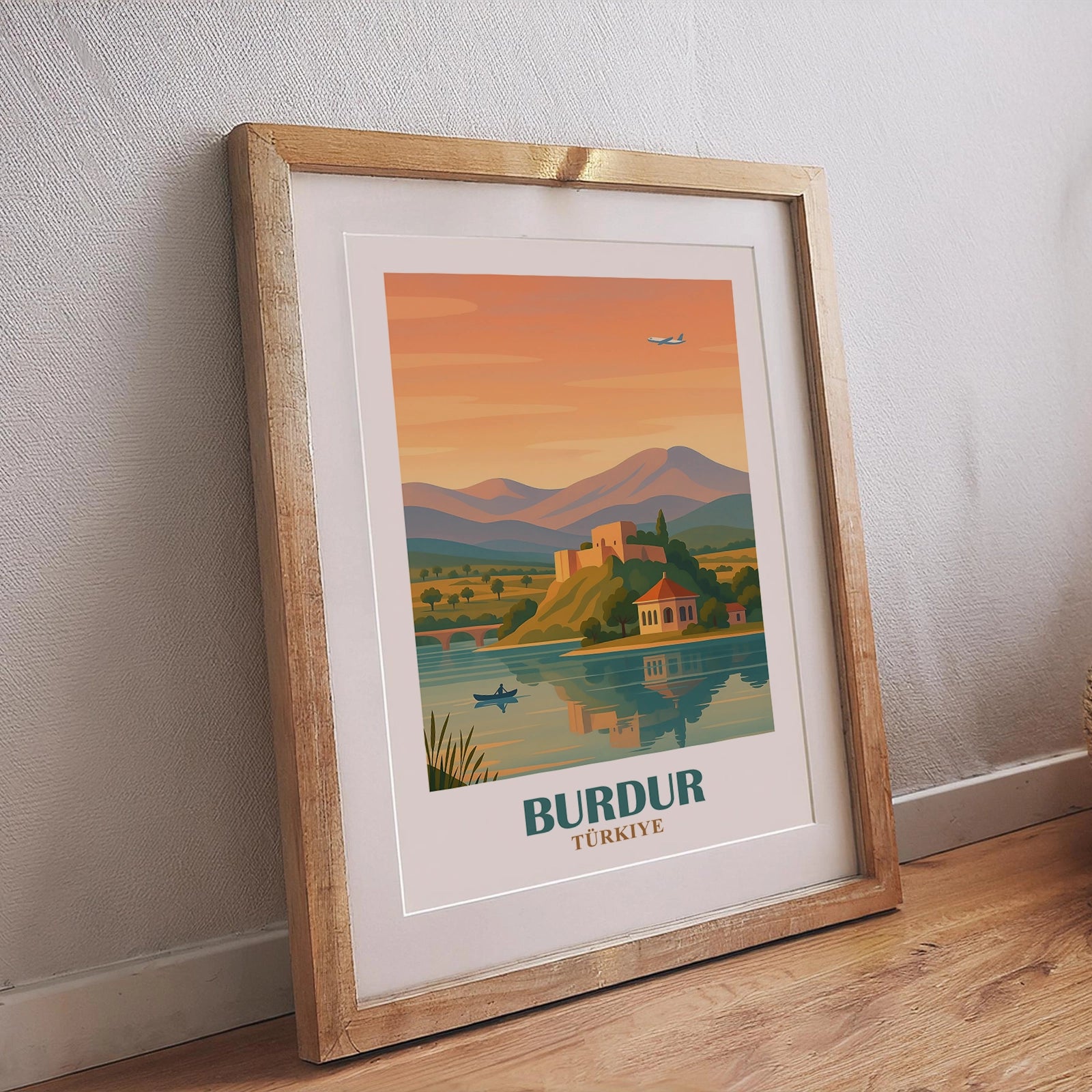 Burdur Poster – Design im Retro-Stil mit Salda-See und natürlicher Landschaft, ideal für eine nostalgische Wohnraumgestaltung