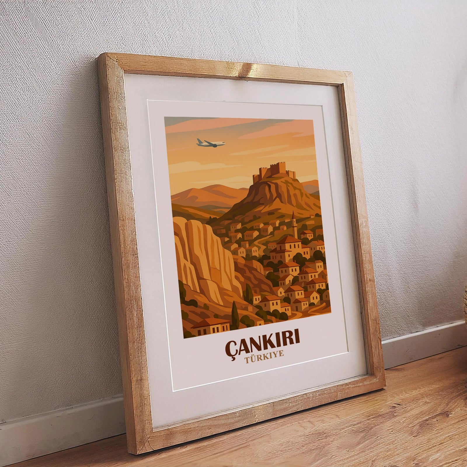 Cankiri Poster im Retro-Stil mit traditioneller Architektur und natürlicher Landschaft – dekoratives Städteposter für stilvolle Wohnräume