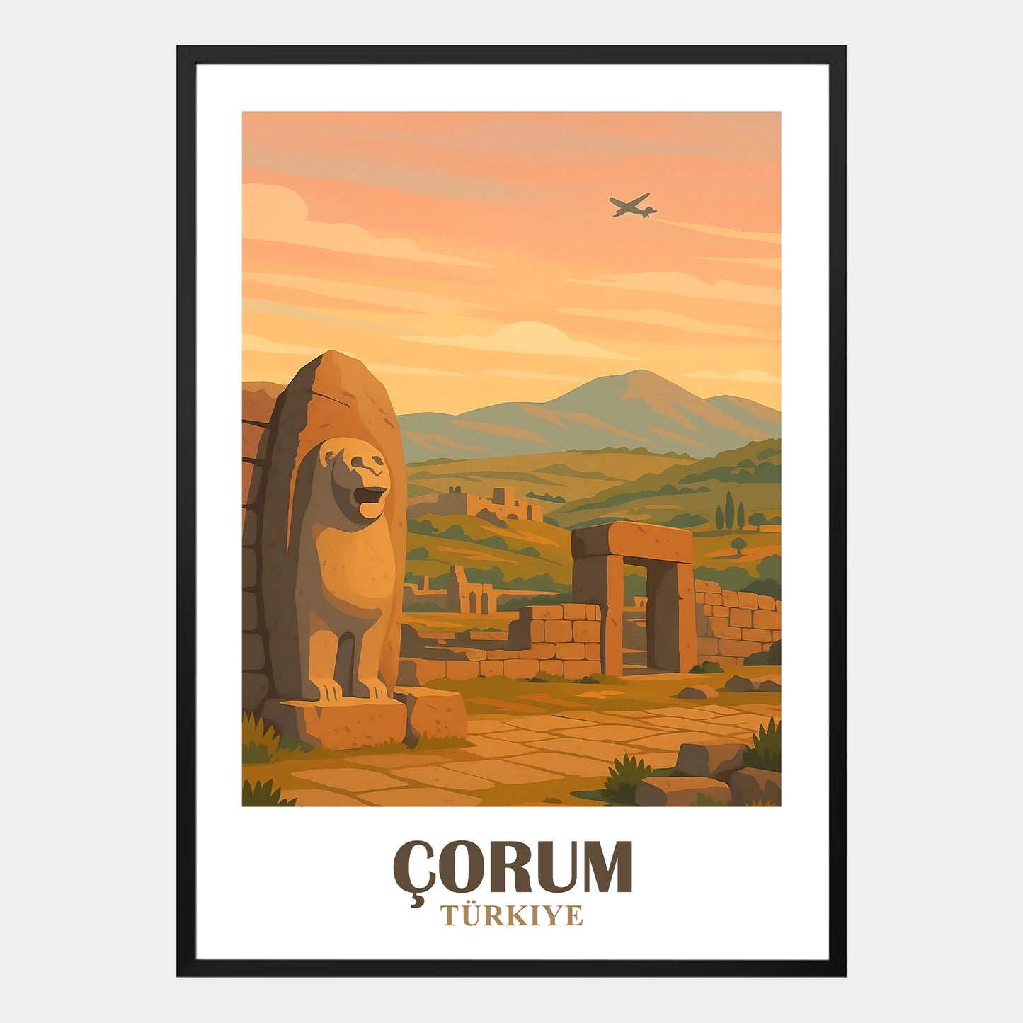 Corum Poster im Retro-Stil mit historischen Wahrzeichen und traditioneller Atmosphäre – nostalgisches Städteposter für kulturbewusste Raumgestaltung
