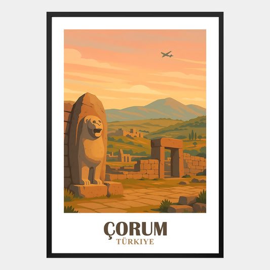 Corum Poster im Retro-Stil mit historischen Wahrzeichen und traditioneller Atmosphäre – nostalgisches Städteposter für kulturbewusste Raumgestaltung