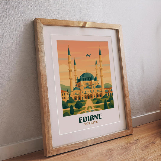 Edirne Poster Sehenswürdigkeit Selimiye Moschee bei Sonnenuntergang, nostalgisches Reiseposte