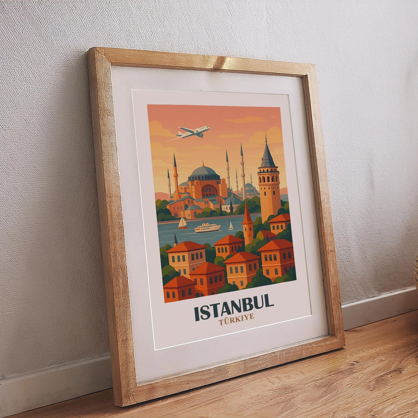 Istanbul Poster im Retro-Stil mit Bosporus, Moscheen und historischen Sehenswürdigkeiten – stilvolles Städteposter mit klassischem Flair