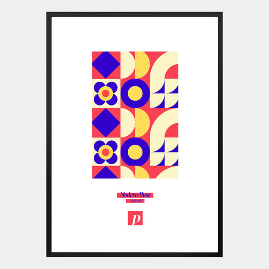 Modern Muse Poster mit abstraktem Bauhaus-Design in Lila und Orange im geometrischen Stil