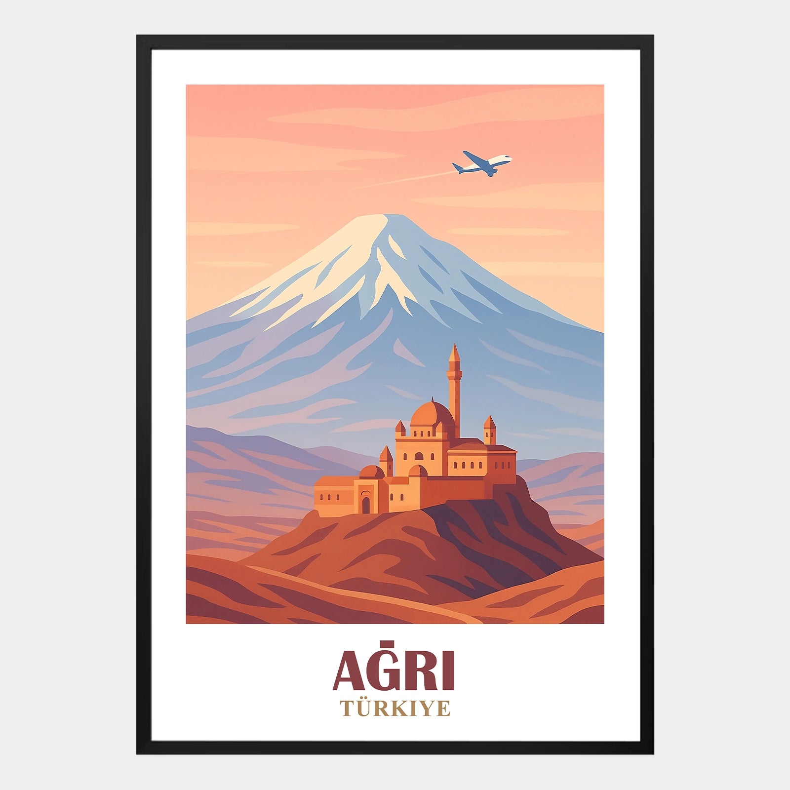 Agri Poster – Illustration mit Berg Ararat im ruhigen Retrodesign im japanisch inspirierten Stil