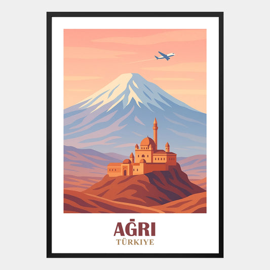 Agri Poster – Illustration mit Berg Ararat im ruhigen Retrodesign im japanisch inspirierten Stil