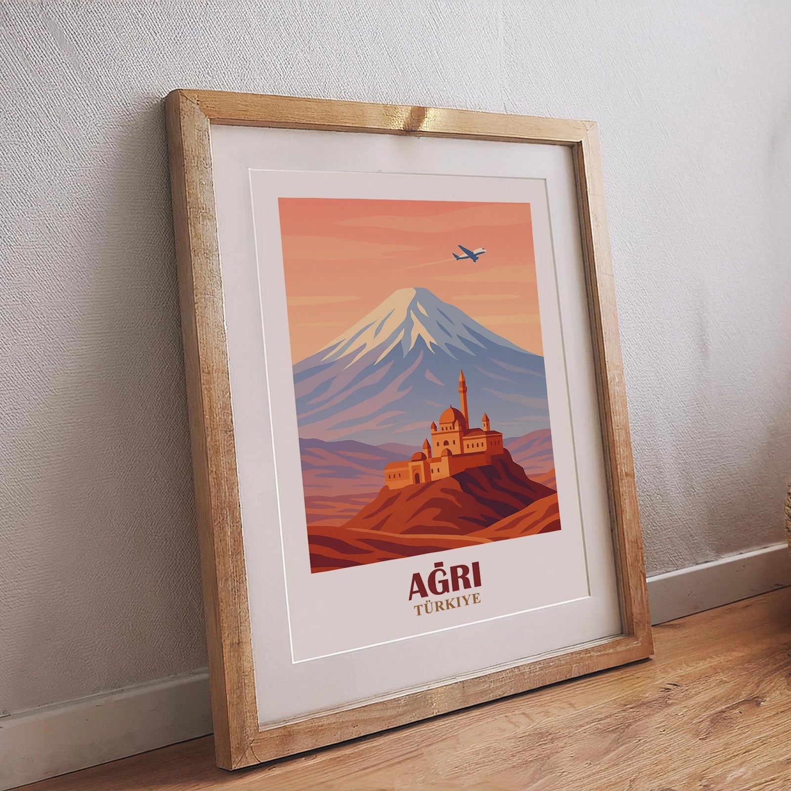 Agri Poster – Berg Ararat in warmem Retrodesign mit japanischer Stilnote, ruhige Landschaftsillustration