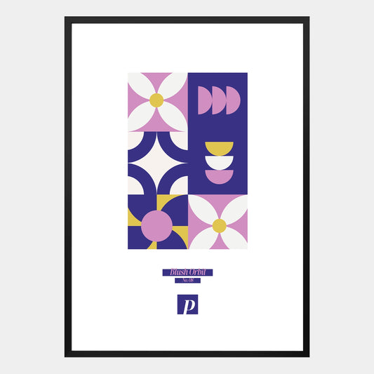Poster Blush Orbit mit abstraktem Motiv in Lila, Beige und Gelb mit organischen Formen