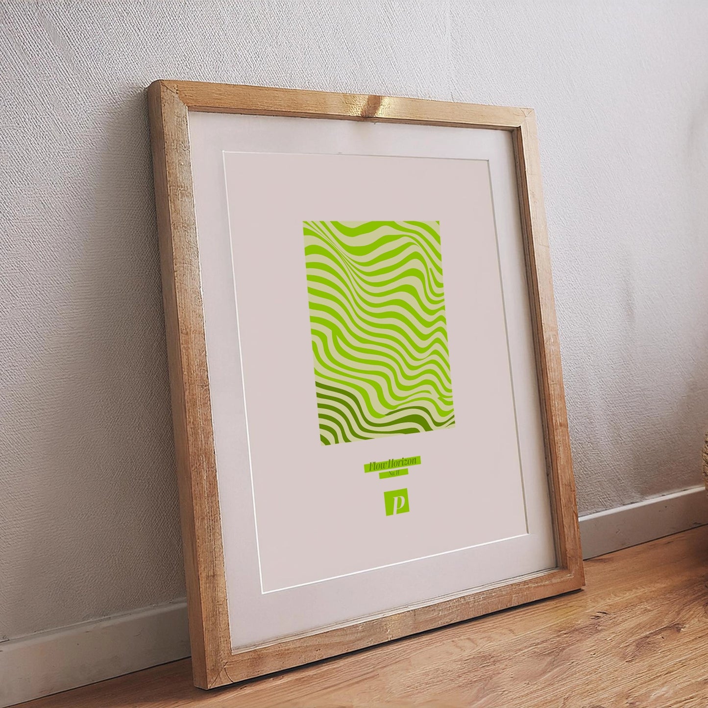 Flow Horizon Poster – Abstraktes Design mit fließenden Linien in natürlichem Grün für moderne Räume