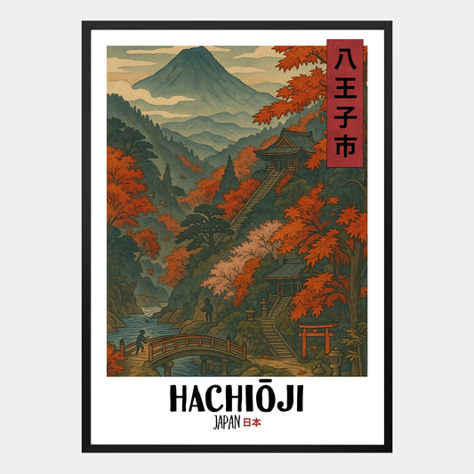 Hachioji Poster – Ukiyo-e Wandbild mit japanischer Natur und Berglandschaft