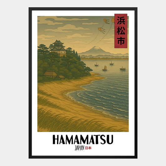Hamamatsu Poster – Traditionelles Ukiyo-e Motiv mit japanischer Küsten- und Stadtansicht