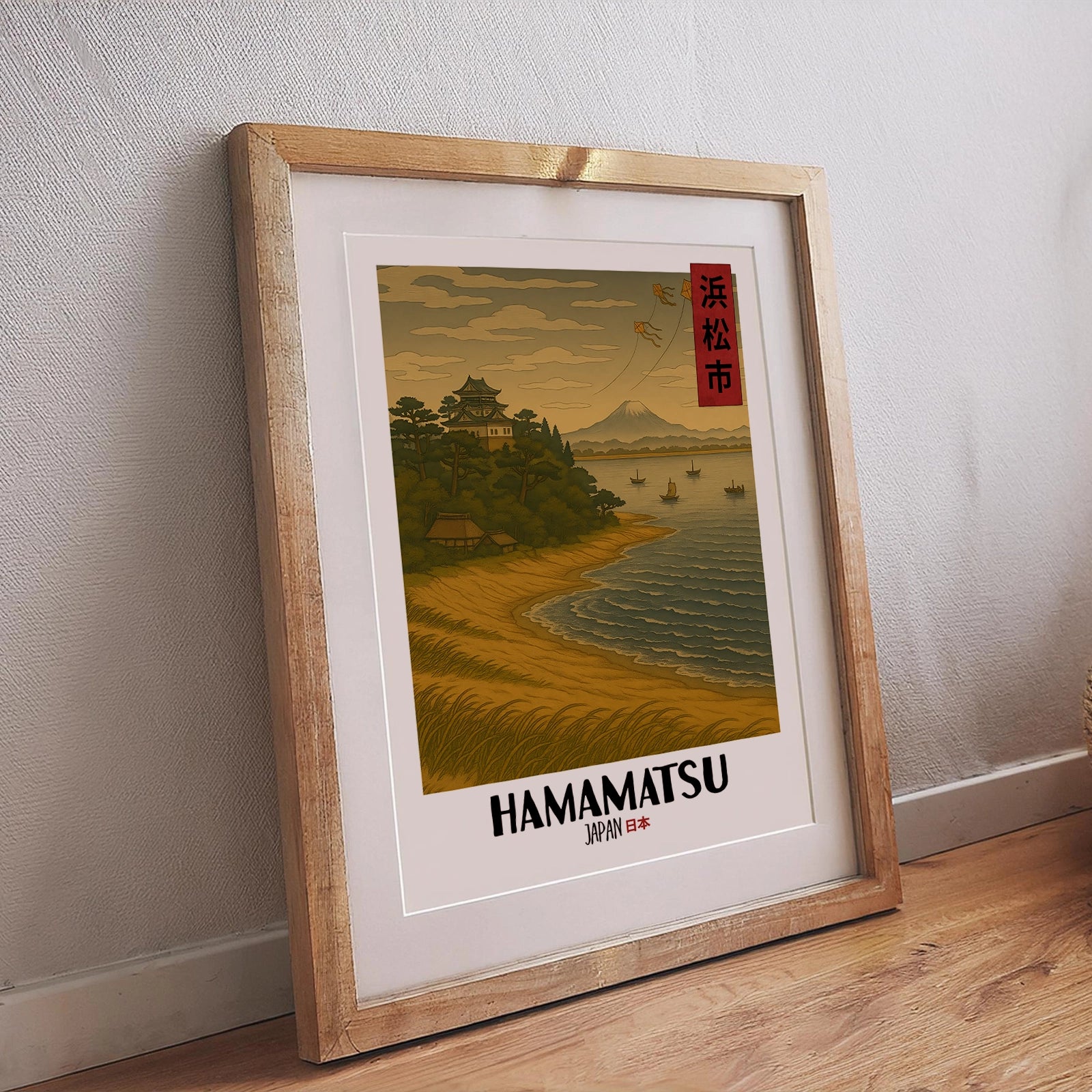 Hamamatsu Poster – Japanisches Ukiyo-e Design mit Küsten- und Stadtlandschaft