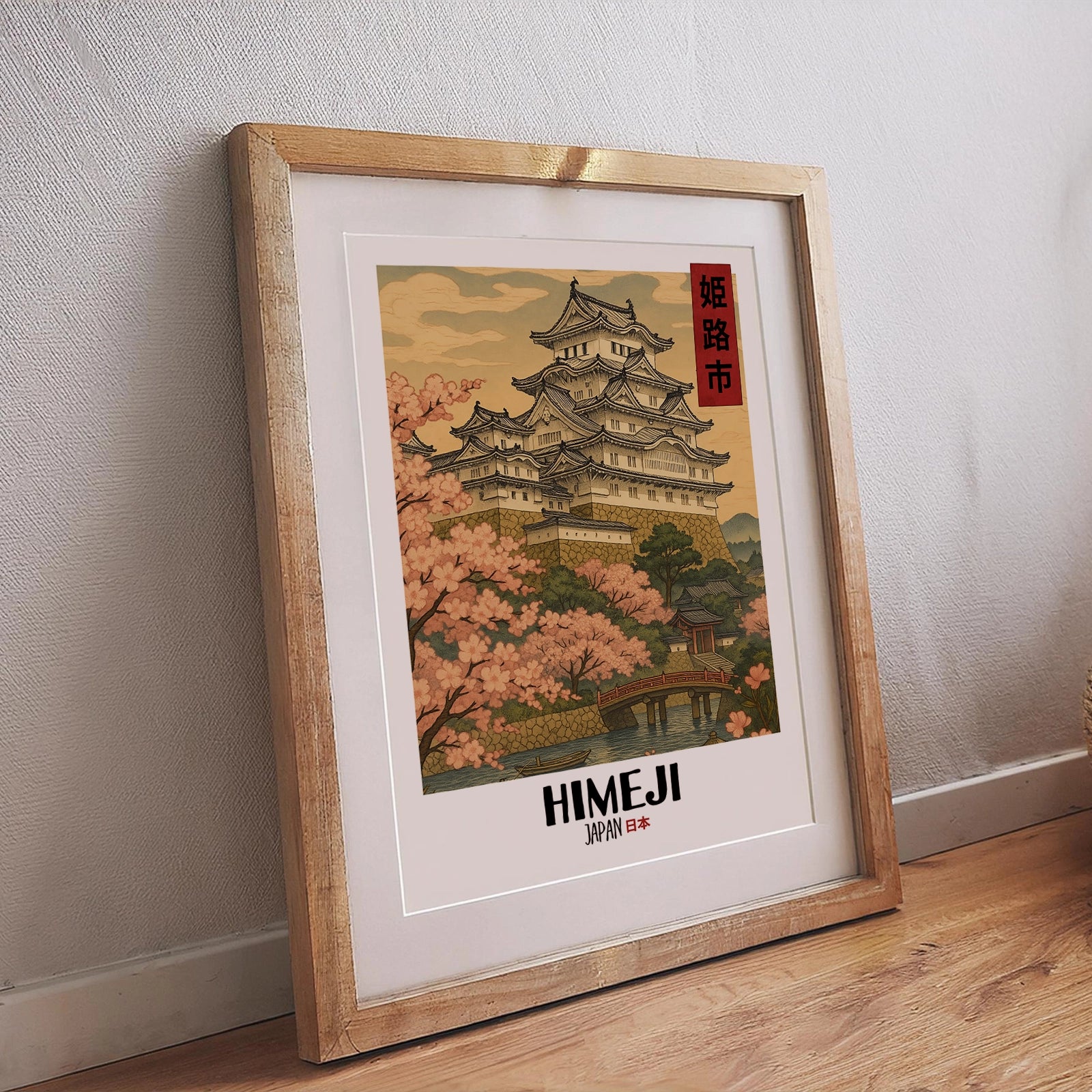 Himeji Poster – Traditionelles Ukiyo-e Design mit Burgansicht und japanischer Landschaft