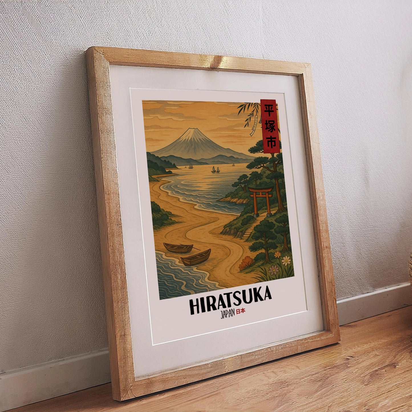 Hiratsuka Poster – Traditionelle japanische Küstenlandschaft im Ukiyo-e Stil