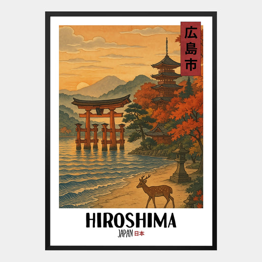 Hiroshima Poster – Traditionelle Ukiyo-e Illustration mit japanischer Kultur und Natur
