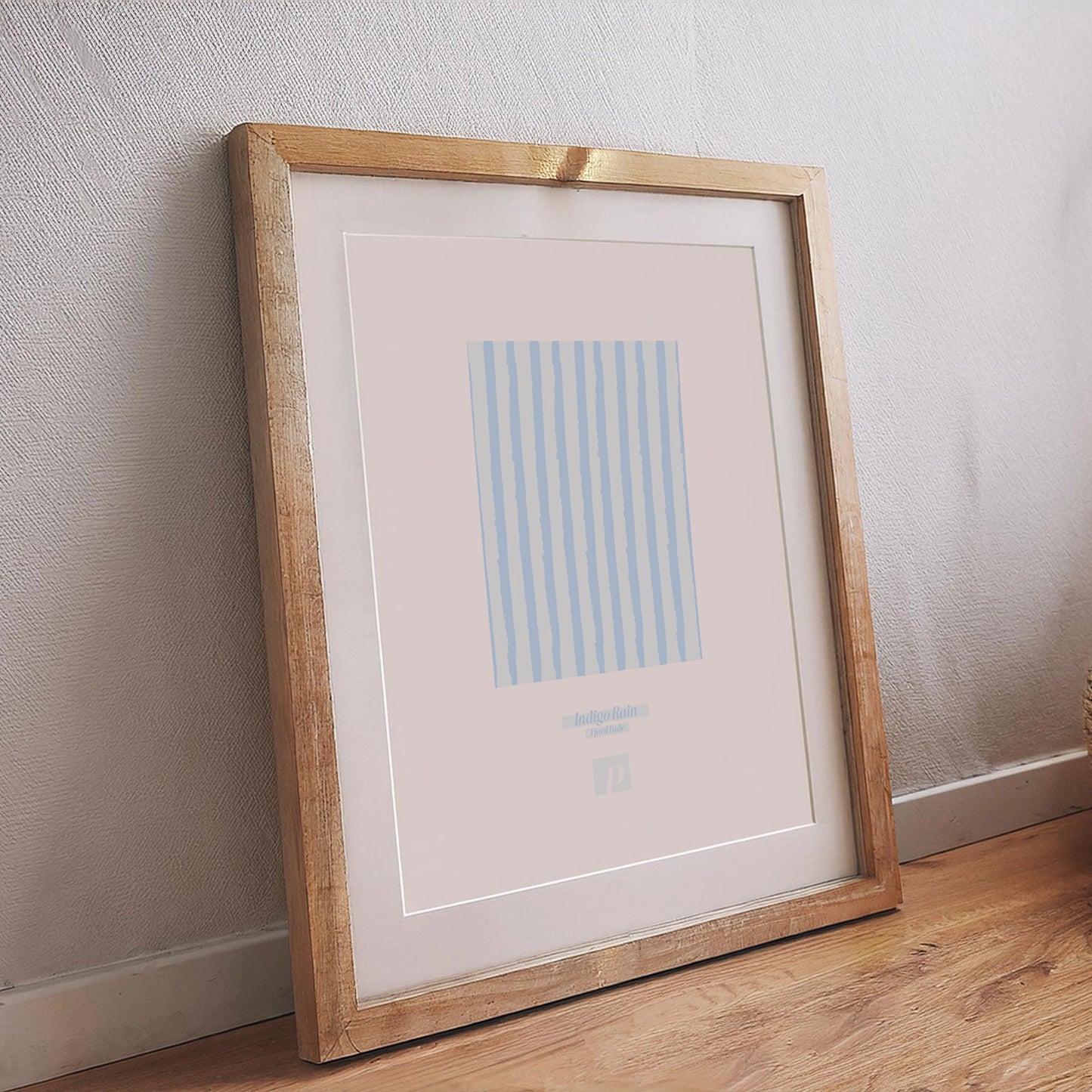 Poster mit vertikalen Linien in Babyblau im Indigo-Rain-Stil
