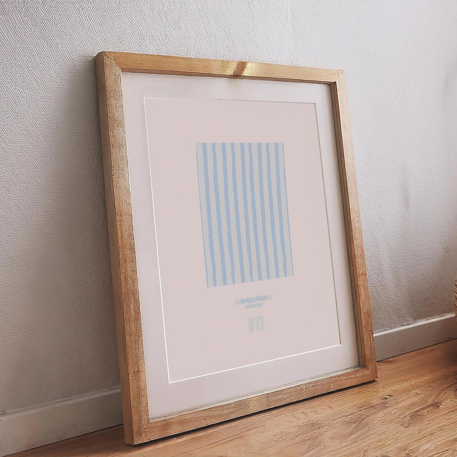 Poster mit vertikalen Linien in Babyblau im Indigo-Rain-Stil