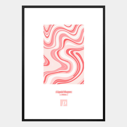 Abstraktes Poster mit rotem Liquid-Shapes-Design, fließenden Wellenlinien und moderner Dynamik
