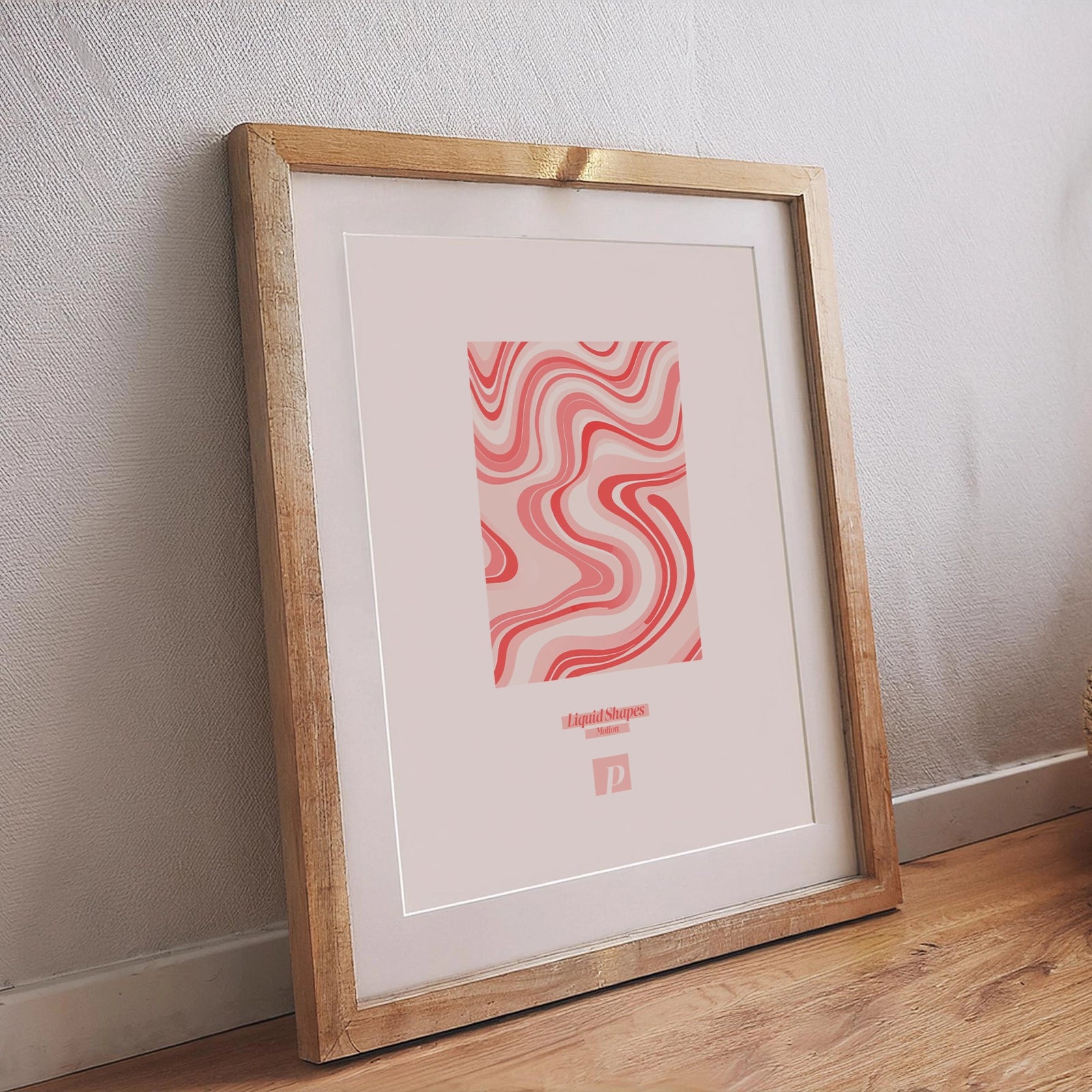 Abstraktes Poster mit rotem Liquid-Shapes-Design, fließenden Wellenlinien und moderner Dynamik