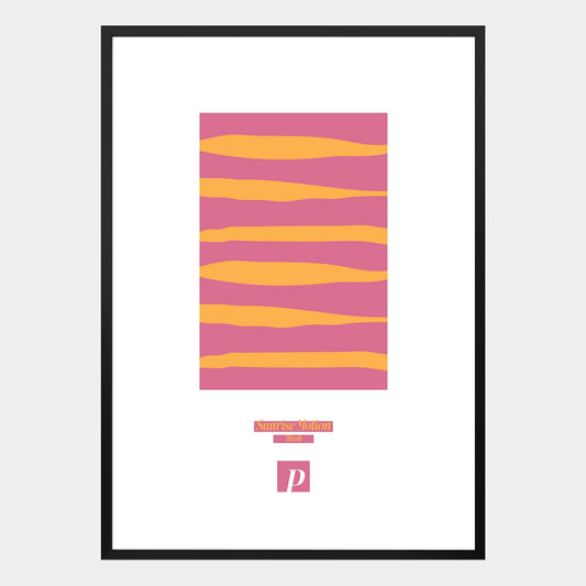 Abstraktes Poster mit pink-gelben Streifen im modernen Kunststil, Sunrise Motion