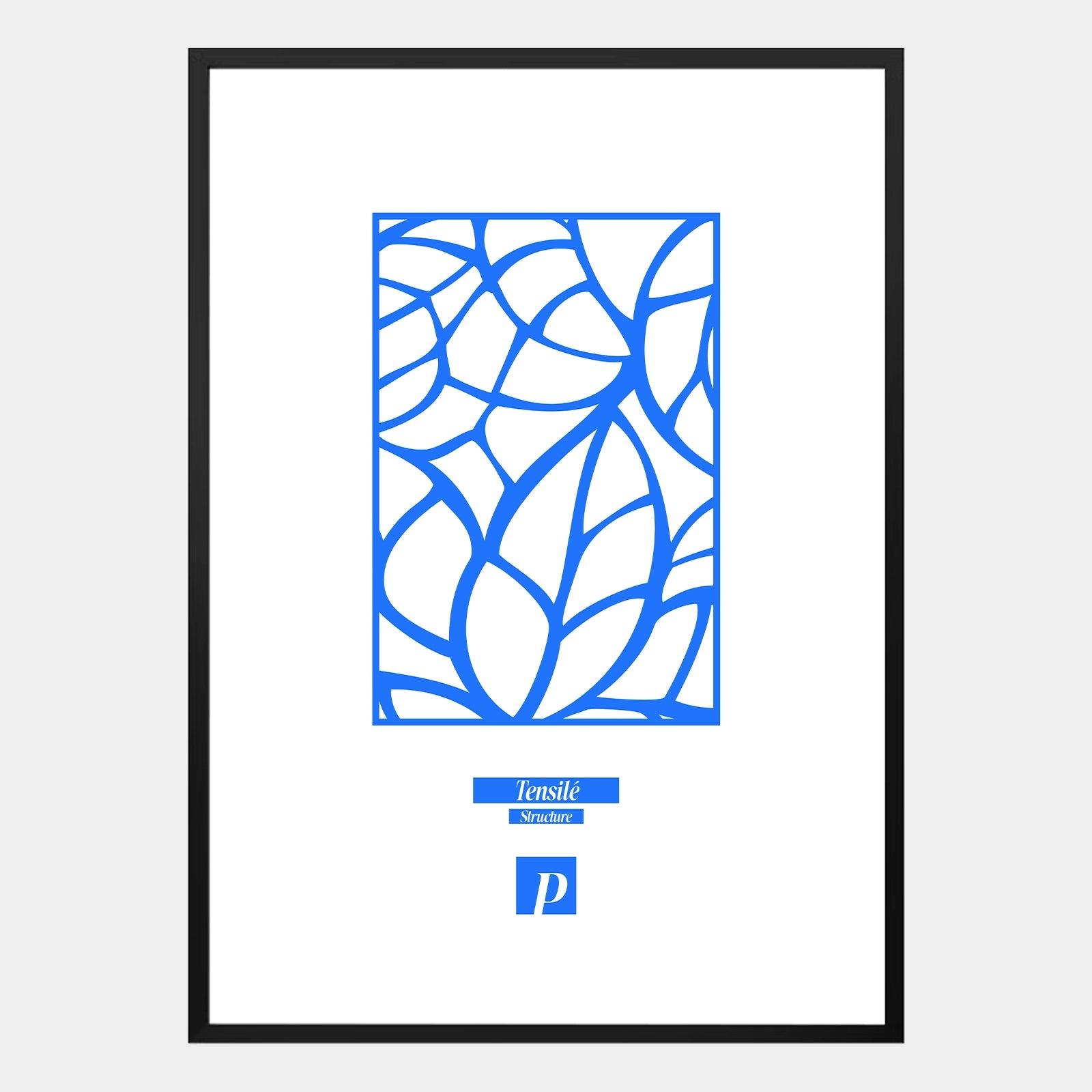 Abstraktes Poster mit blauem Tensile-Linienmuster, geometrischer Tiefe und natürlicher Ausstrahlung