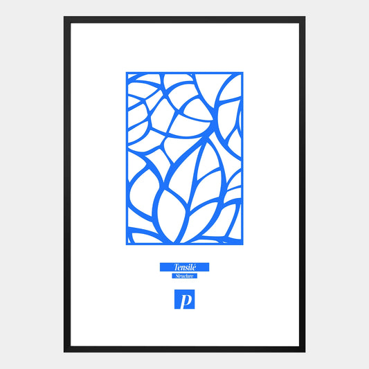 Abstraktes Poster mit blauem Tensile-Linienmuster, geometrischer Tiefe und natürlicher Ausstrahlung