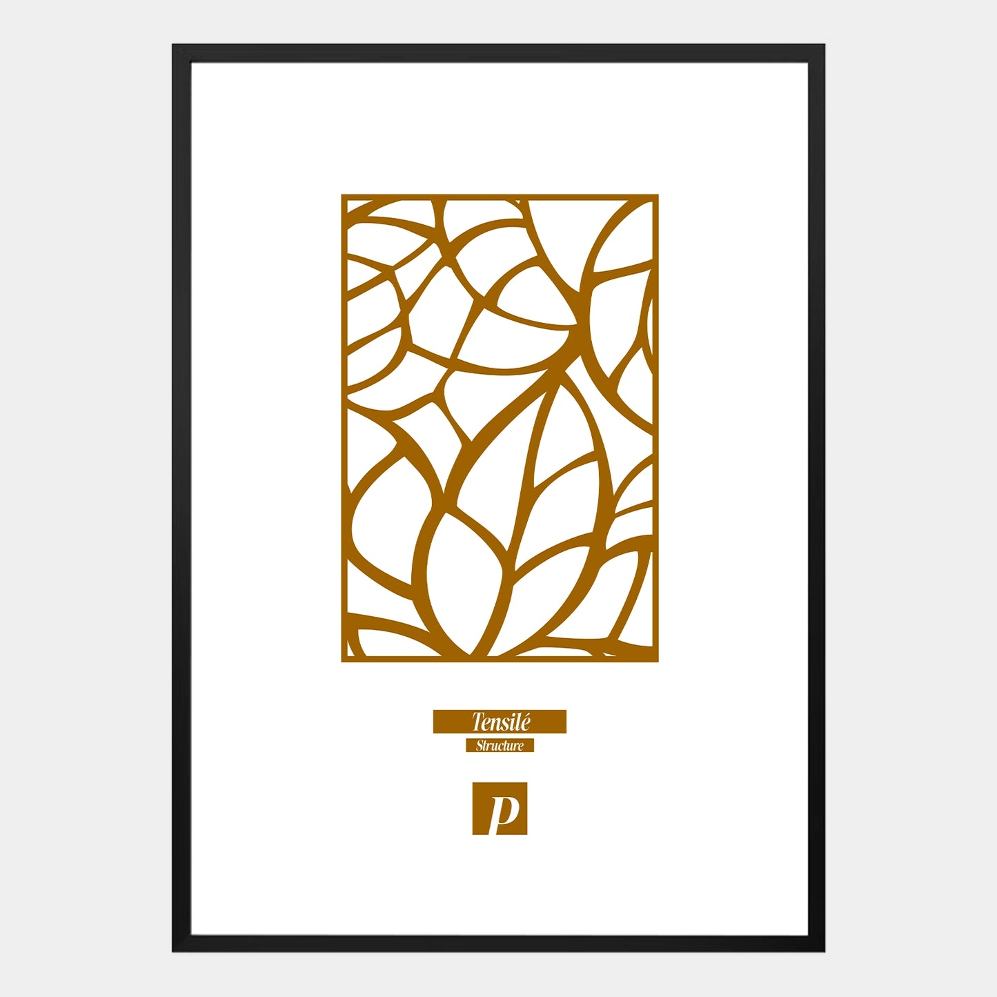 Abstraktes Poster mit braunem Tensile-Linienmuster, geometrischer Tiefe und natürlicher Ausstrahlung