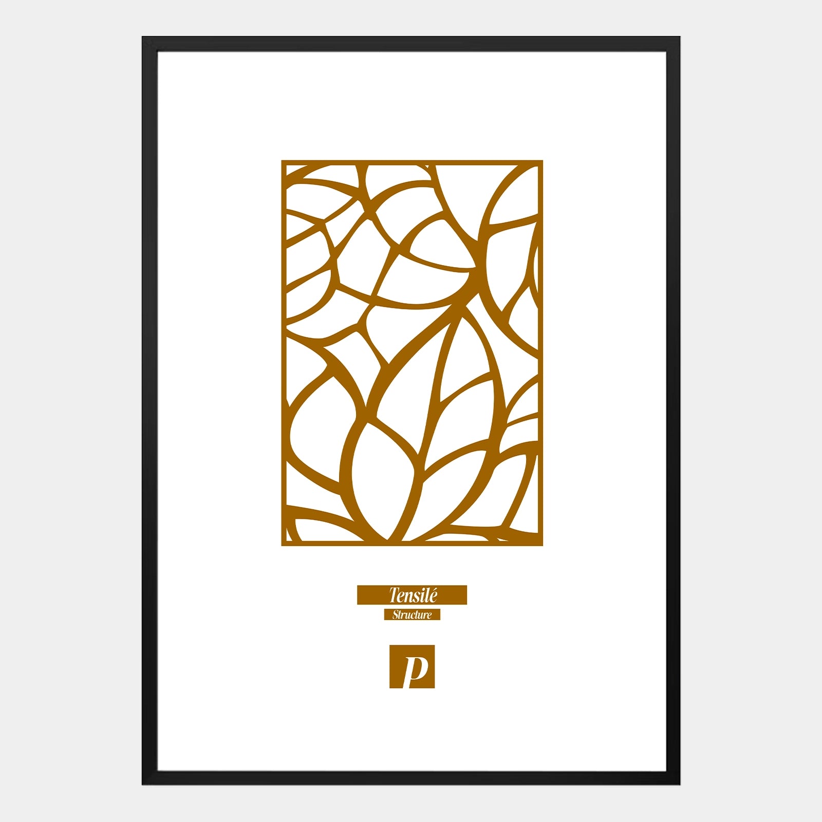 Abstraktes Poster mit braunem Tensile-Linienmuster, geometrischer Tiefe und natürlicher Ausstrahlung