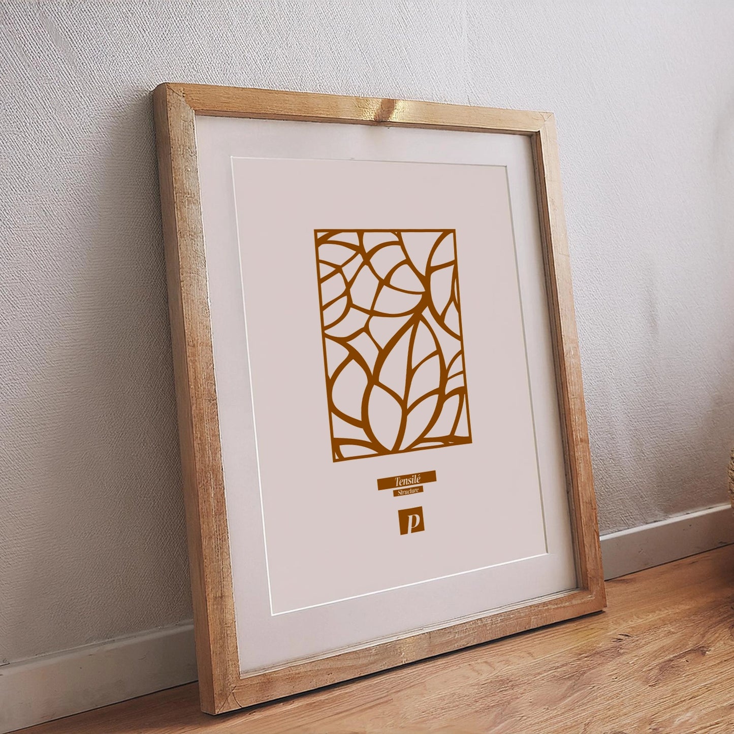 Abstraktes Poster mit braunem Tensile-Linienmuster, geometrischer Tiefe und natürlicher Ausstrahlung