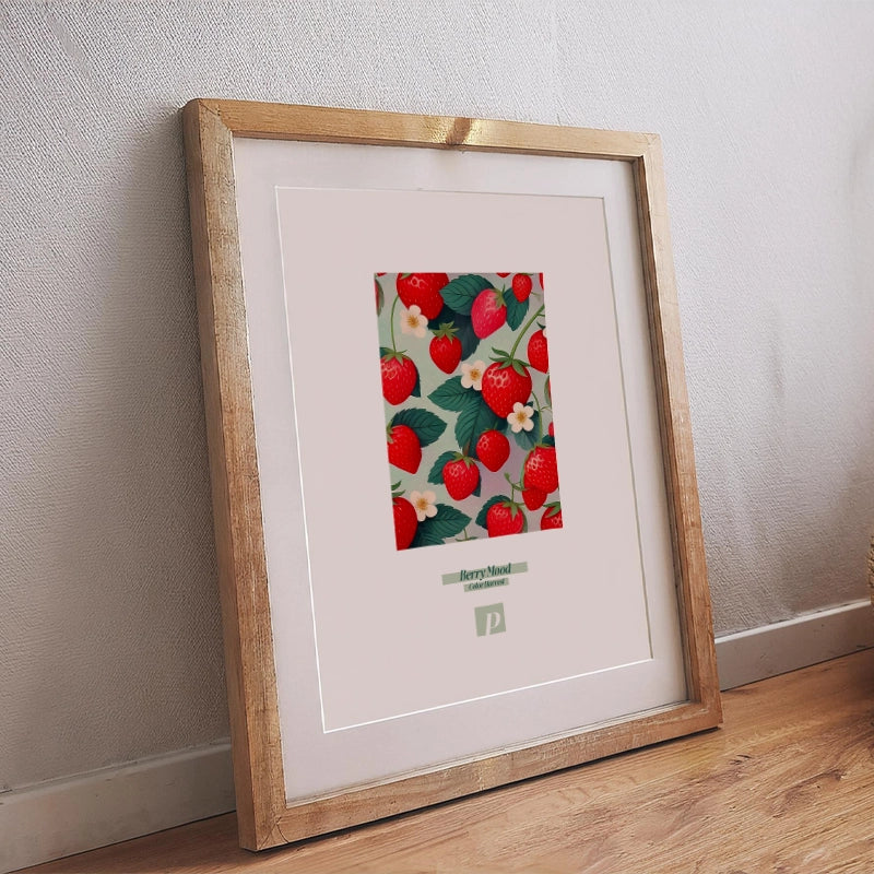 Poster mit Erdbeeren und dem Schriftzug „Berry Mood“ im modernen, frischen Stil