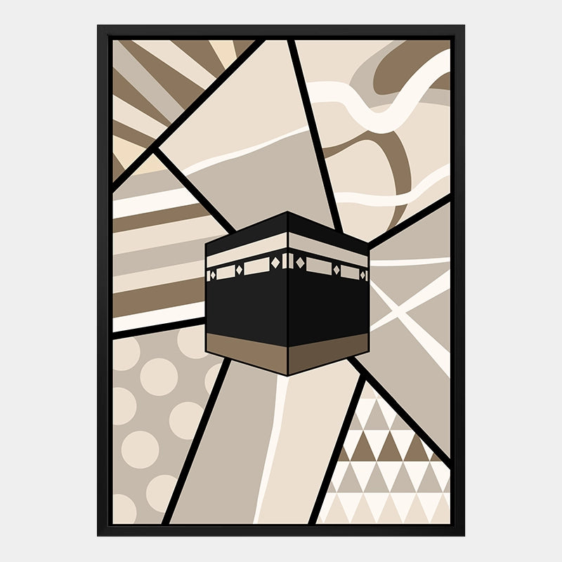 Islamisches Poster mit stilvoller Kaaba-Illustration in Beige-Braun, modern und spirituell