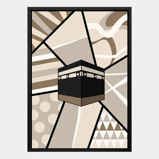 Islamisches Poster mit stilvoller Kaaba-Illustration in Beige-Braun, modern und spirituell